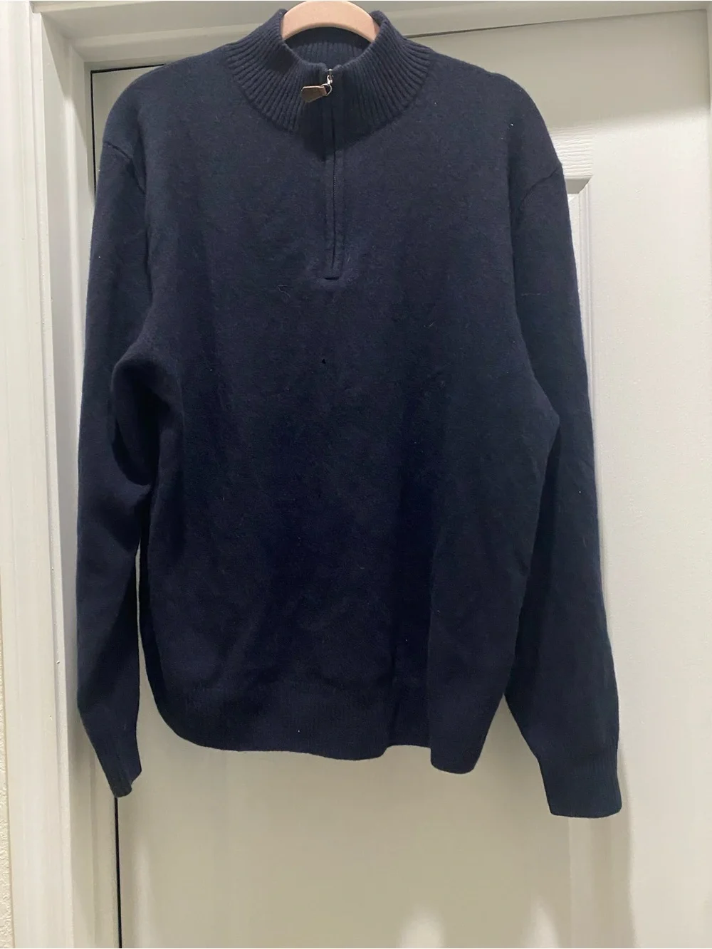 NWT Giasone Cashmere Navy Half-Zip Ribbed Mock Neckline Luxury Sweater XL Flaw